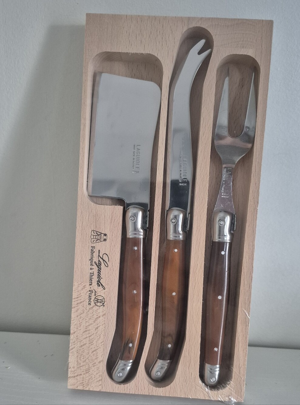 NWT Authentic Laguiole 3-Piece Cheese Knife Set French Rosewood Luxury